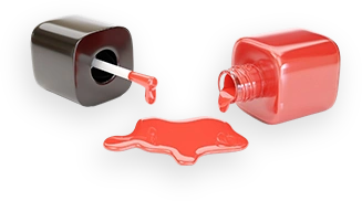 Spilled red nail polish bottle isolated